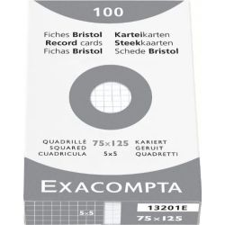 Fiches Bristol  7.5 x 12.5cm 205g 5 x 5 100 f BLANC EXACOMPTA //