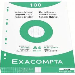 Fiches Bristol - A4 - 205g - 5x5 Perforée 100f - EXACOMPTA BLANC //