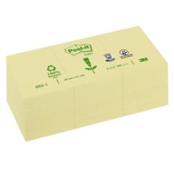 Bloc reposit. 38 x 51mm POST-IT Recyclé JAUNE - 100 f. (par 12)- Z