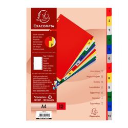 Intercalaires PVC A4 12 touches numériques - Multicolores + index //