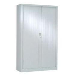 Armoire haute à rideaux - L120xH198xP45cm - Métal Gris Aluminium