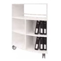 Biblio bois arrondie à roulettes L105xH125x40cm -3 étagères BLANC