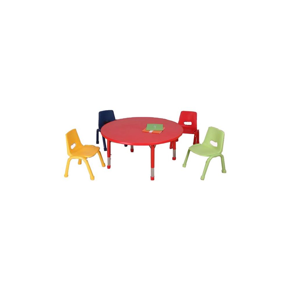 Table matern. ajust. PVC/Mélam. Ronde (D105 cm - H: 37 à 62 cm) JAUNE