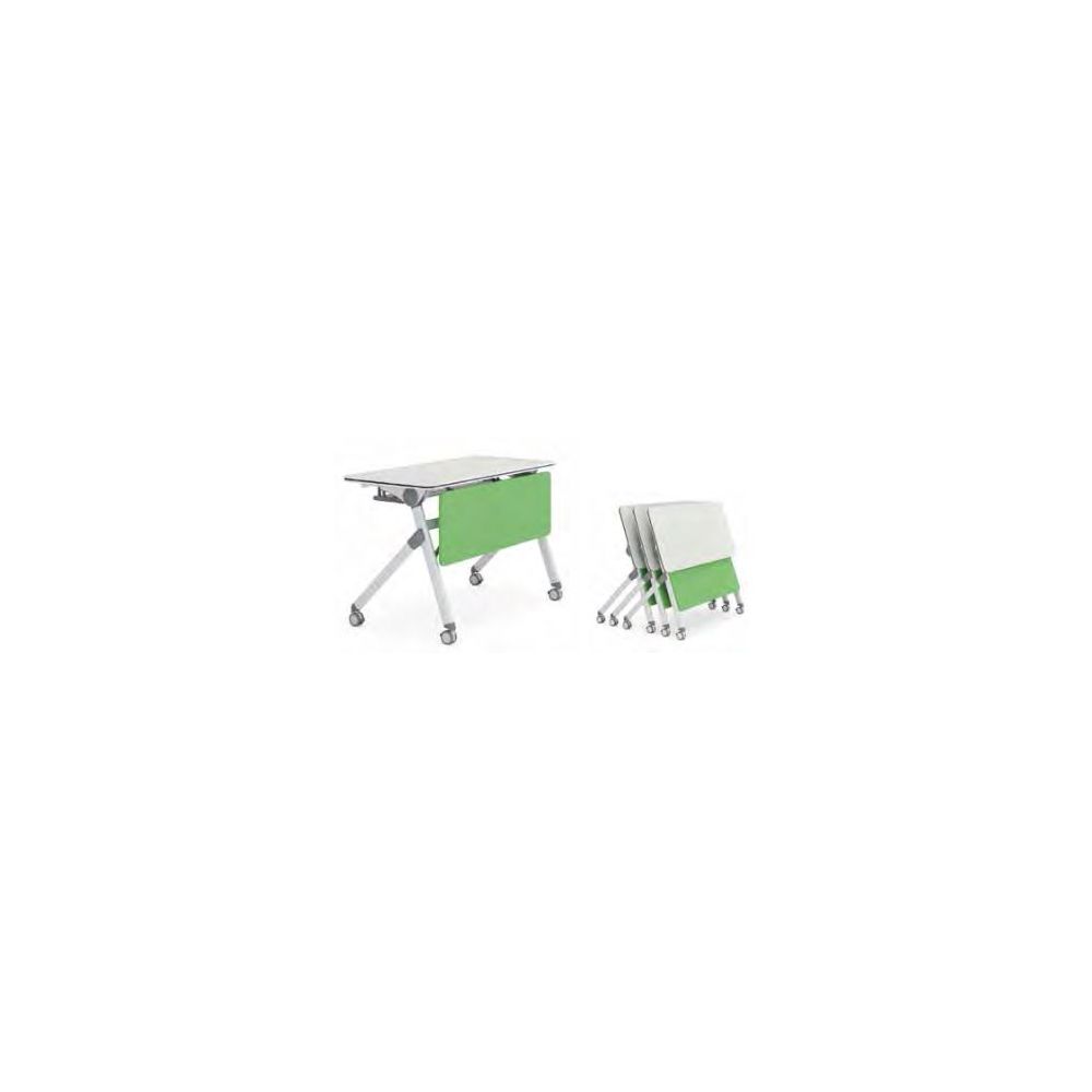 Table Scolaire pliable 120x50cm T6 BLANC&Voile de fond VERT Pied gris