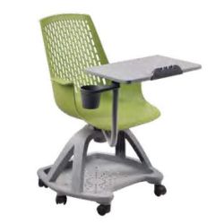 Chaise Scolaire Vert & Grise à roulettes + Tablette - H assise 44cm 