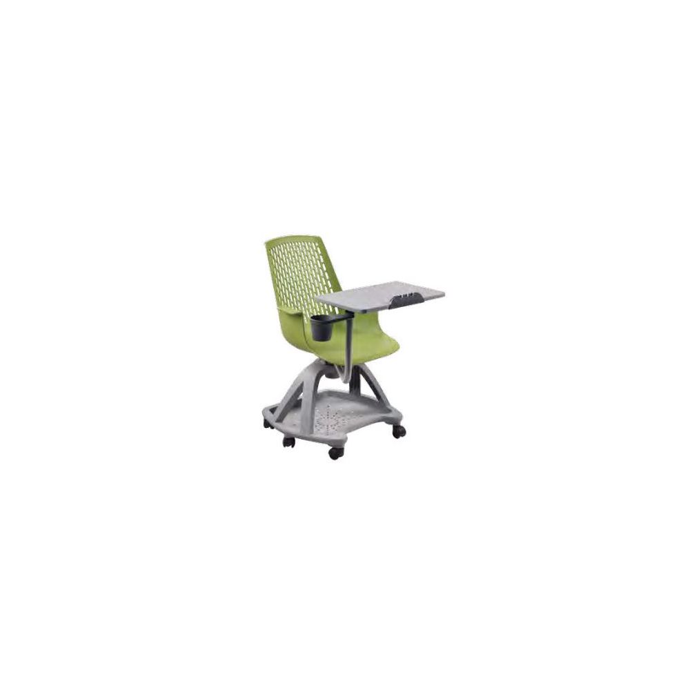 Chaise Scolaire Vert & Grise à roulettes + Tablette - H assise 44cm 