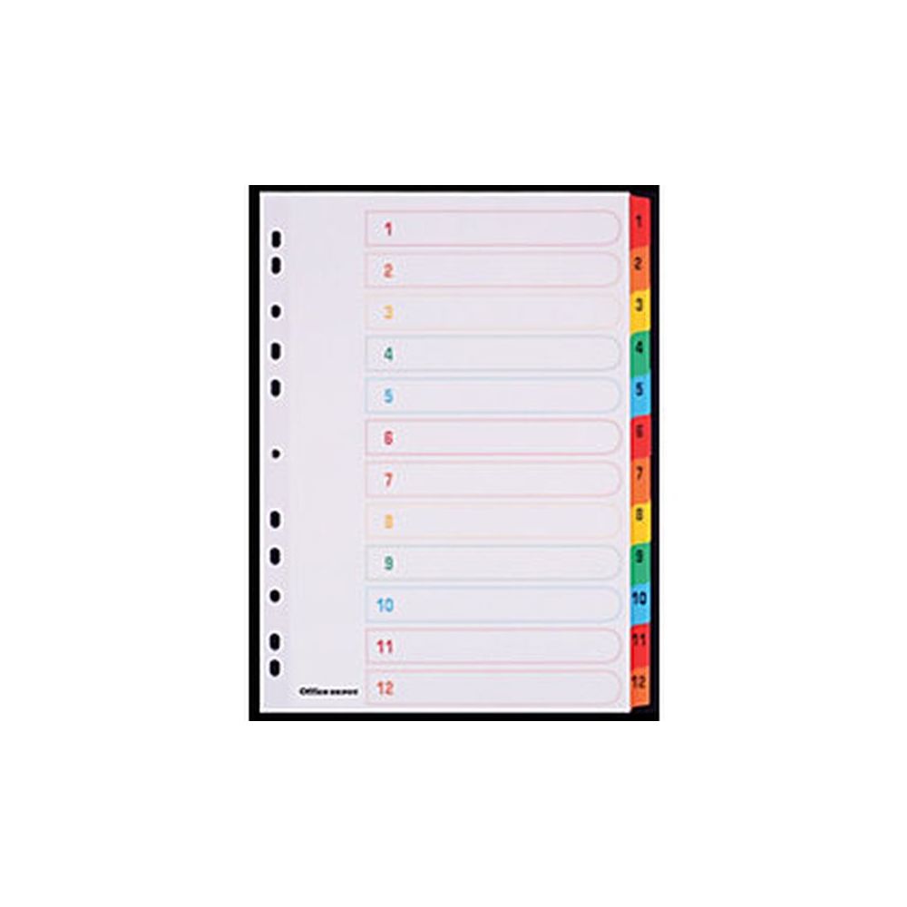 Intercalaires carte A4 12 touches numériques + index - 160g Coul. //