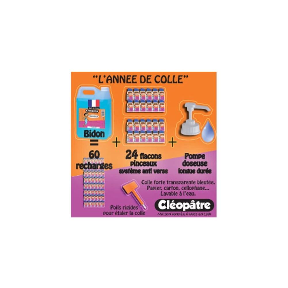 Colle transparente CLEOPATRE - 5L + 24 flacons + pompe - Z