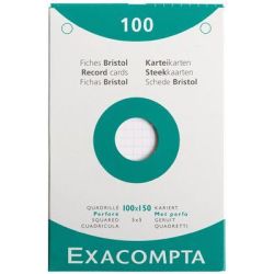 Fiches Bristol 10 x 15cm 205g 5x5 Perforée 100 f BLANC EXACOMPTA //