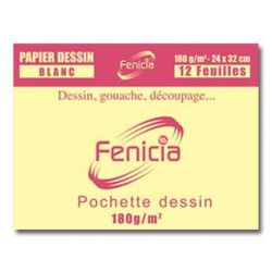 Papier dessin - 24x32cm - 180gr - 12 Feuilles - Marque FENICIA - Z