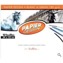 Papier dessin - 24x32cm - 180gr - 12 f - BLANC - Z