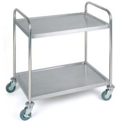 Chariot de service, 2 plateaux Inox + freins L91xl59xh93cm - Z