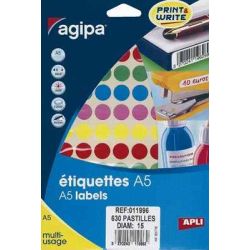 Pastilles signalisation - 15mm - Sachet de 140 - COULEURS ASS - Z