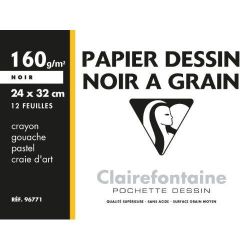 Papier dessin - 24x32cm - 160gr - 12 feuilles NOIR - Z