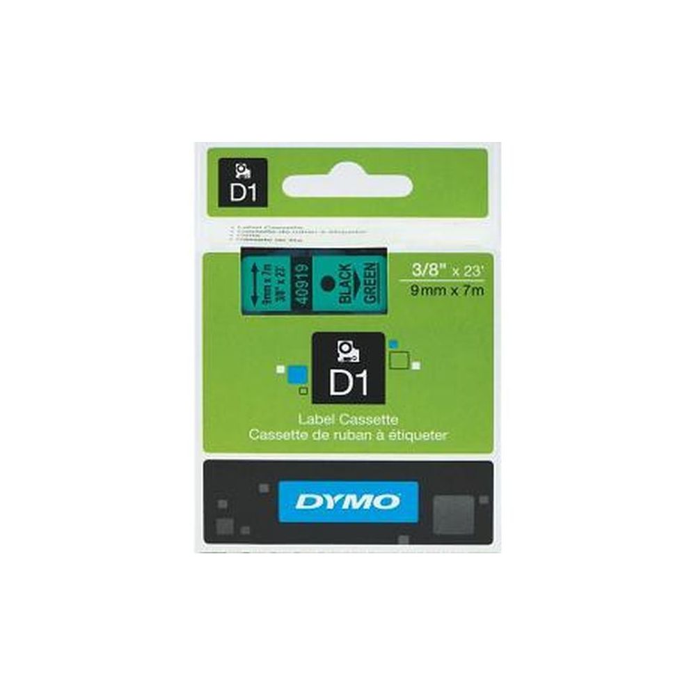 Ruban DYMO D1 - 09mm Noir/Vert pour titreuse - 40919 (7 m) **