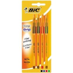 Stylo Bille BIC ORANGE Grip - 1mm - C. ASS. ( x4)  (Blister) - Z