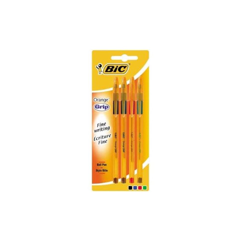 Stylo Bille BIC ORANGE Grip - 1mm - C. ASS. ( x4)  (Blister) - Z