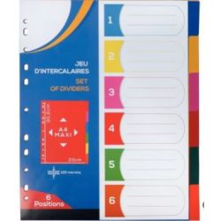 Intercalaires PVC A4+ 06 touches couleurs + Page d index //