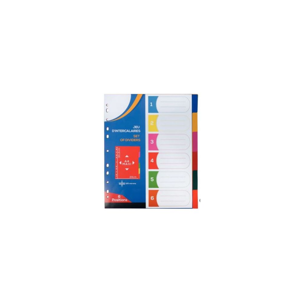 Intercalaires PVC A4+ 06 touches couleurs + Page d index //