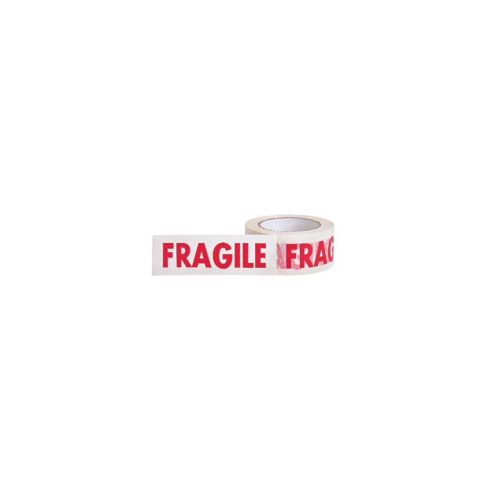 Adhesif Blanc imprimé FRAGILE 50mm x 66m - Polypropylène 50µ //