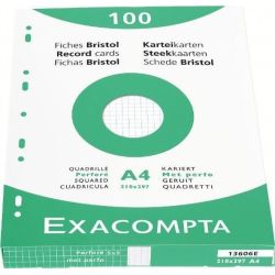 Fiches Bristol - A4 - 205g - 5x5 Perforée 100f - EXACOMPTA BLANC //