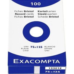 Fiches Bristol  7.5 x 12.5cm 205g Uni 100 f -BLANC EXACOMPTA //