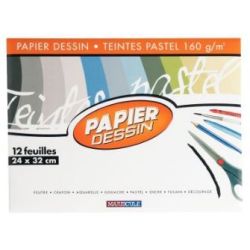 Papier dessin - 24x32cm - 160gr - 12 feuilles Couleurs PASTELS **