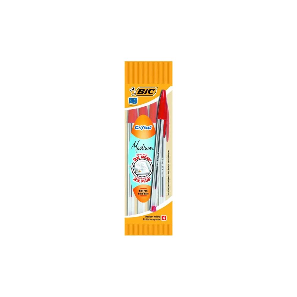 Stylo Bille BIC CRISTAL - 1mm - ROUGE ( x4) - 8308611 (Blister) - Z