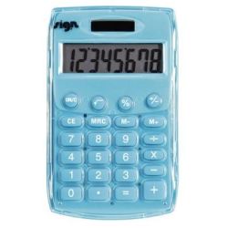 Calculatrice de poche 08 chif. SIGN - 7 X 12cm - SOL./PILE BLEUE **