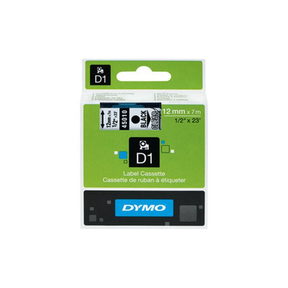 Ruban DYMO D1 - 12mm Noir/transparent pour titreuse - 45010 (7 m) //