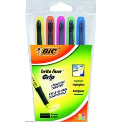 Surligneur BIC BRITE LINER Grip - Trait 1 à 3.2 mm - 5 COULEURS - Z