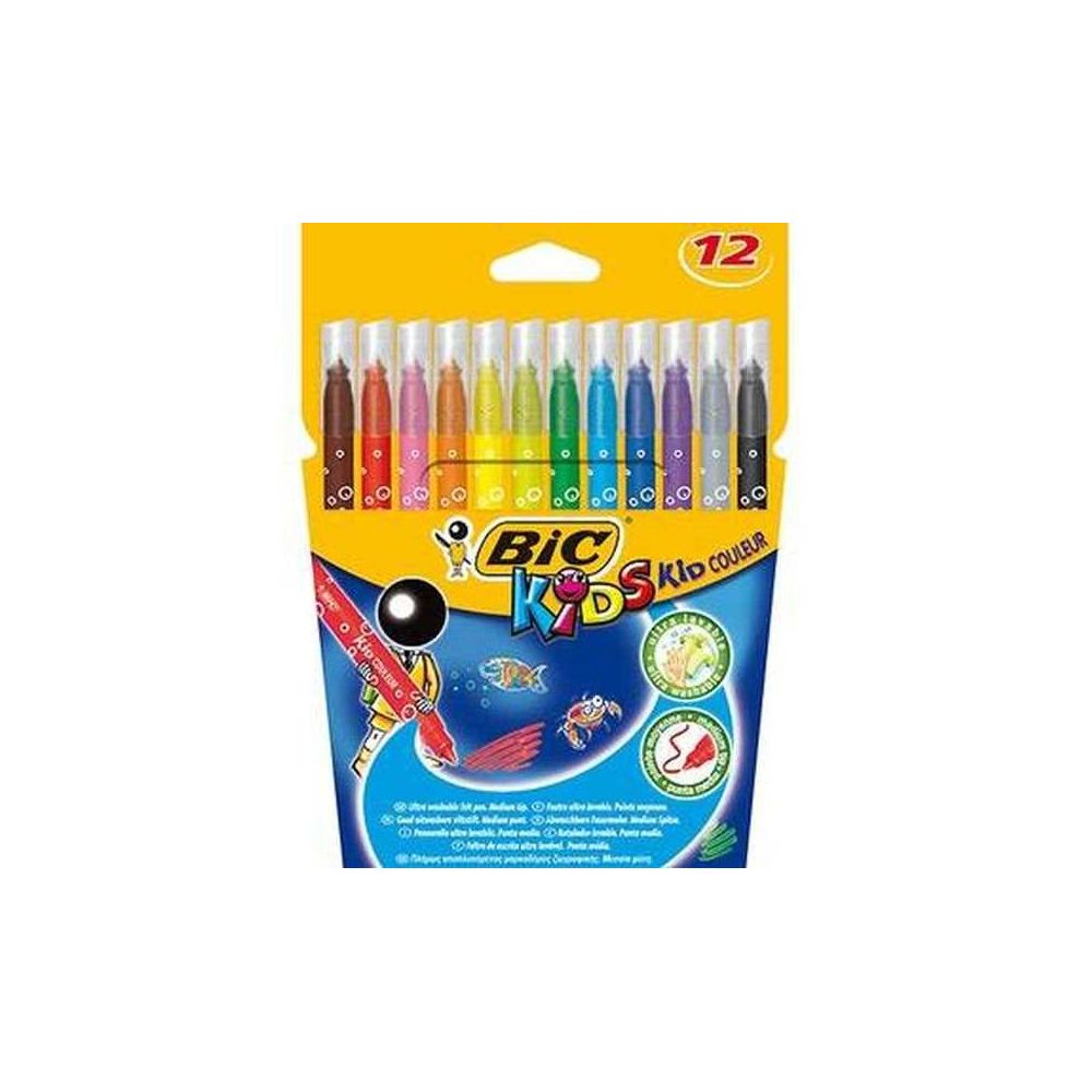 Feutre Couleur BIC KIDS Couleur - Lavable - Médium - 12 COULEURS //