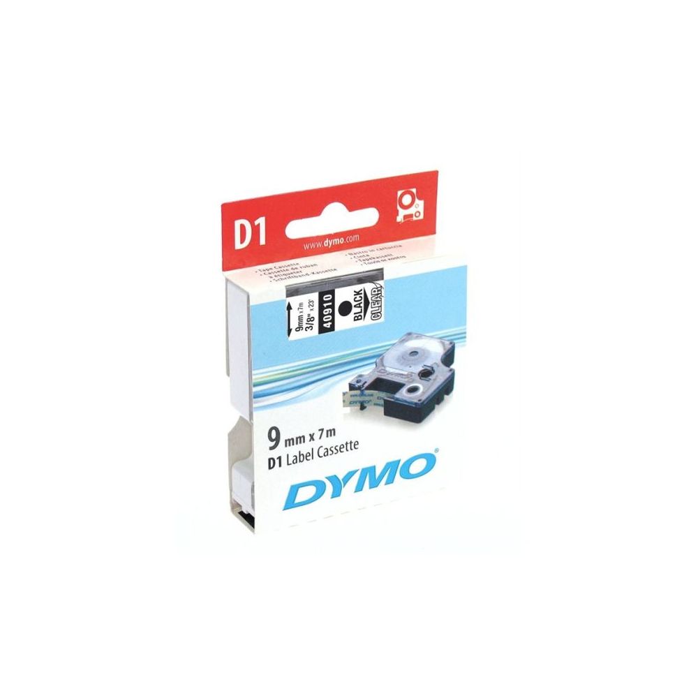 Ruban DYMO D1 - 09mm Noir/transparent pour titreuse - 40910 (7 m) //